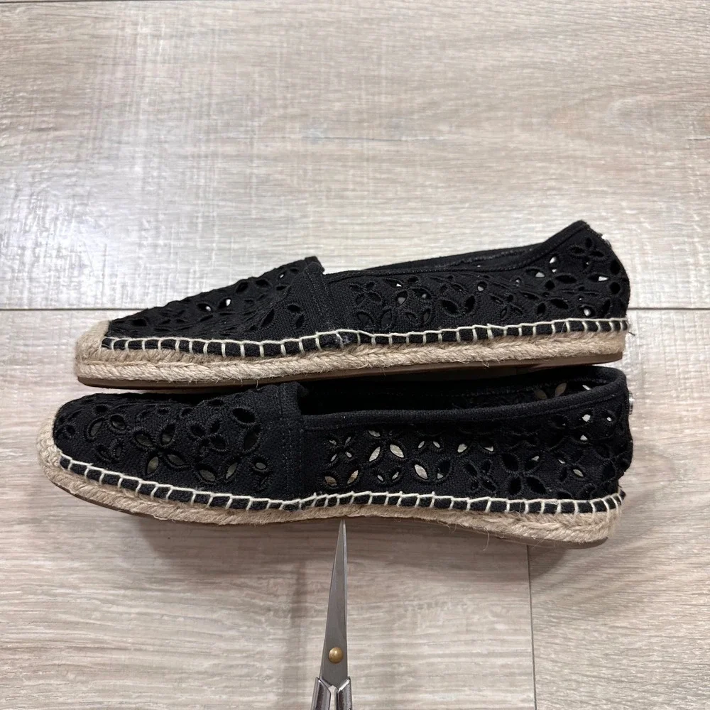 Michael Kors Darci Black‎ Eyelet Cut Out Espadrille Slip On Flats Women's 5.5